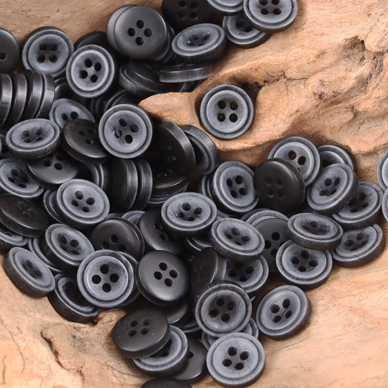 Round 11.5mm resin buttons, 4-hole, dark gray gradient and charcoal mix