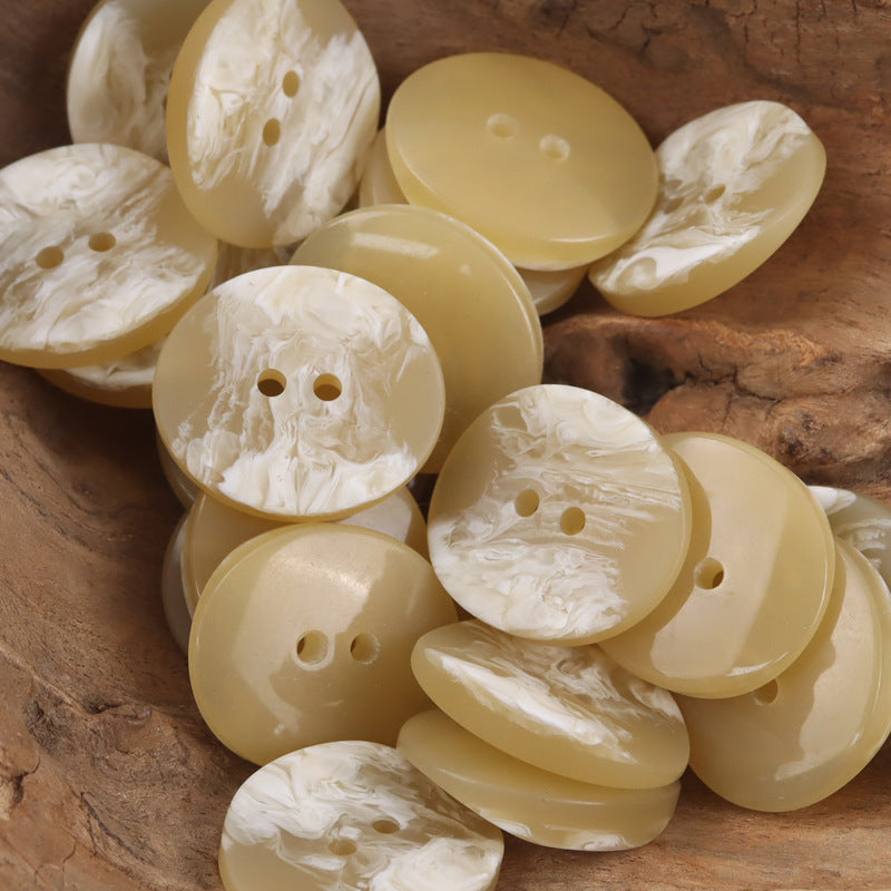 Curved oval resin buttons, imitation wood grain, light yellow set