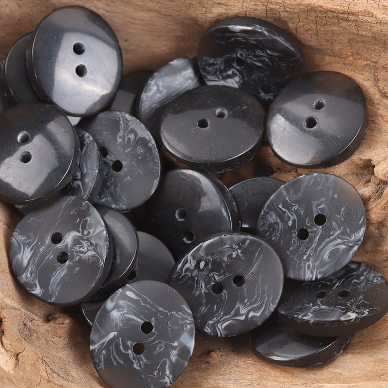 Curved oval resin buttons, imitation wood grain, charcoal black set