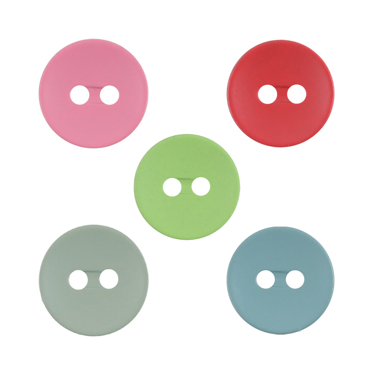 Colorful 2-eye resin buttons: pink, red, green, gray, blue, 11.5mm (set).