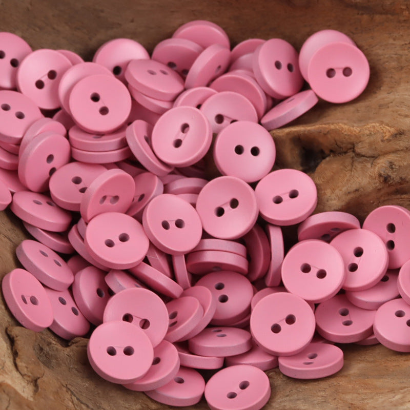 Pink 2-hole resin buttons, round 11.5mm, craft pack.