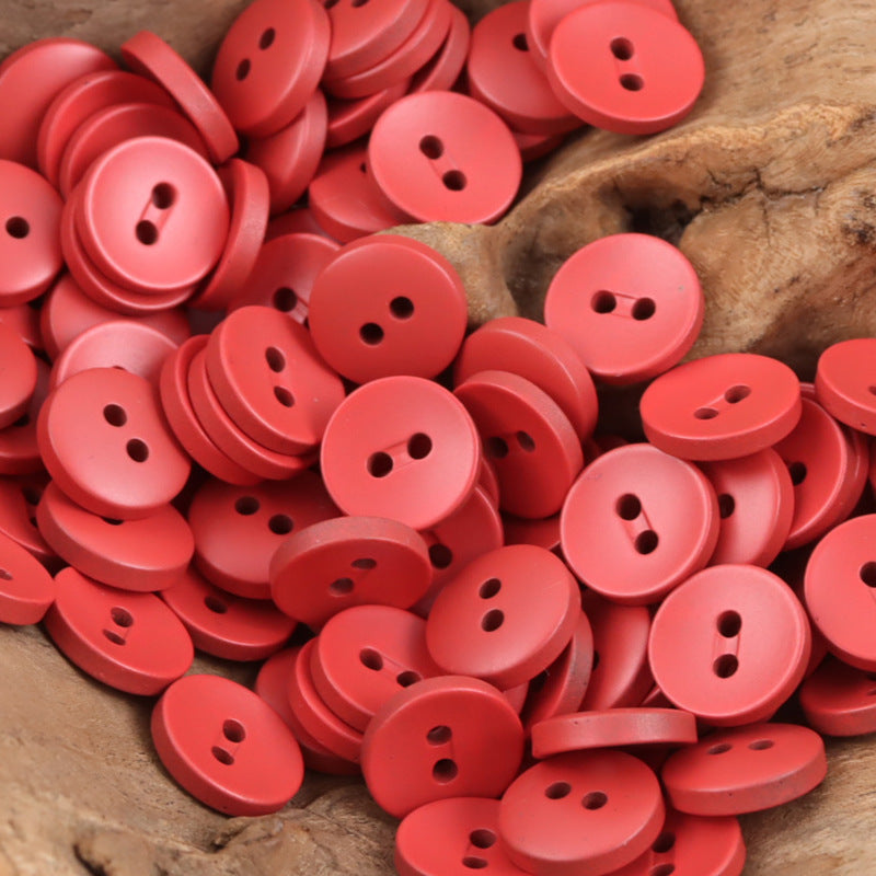 Coral red 2-hole resin buttons pile, round 11.5mm for crafts.