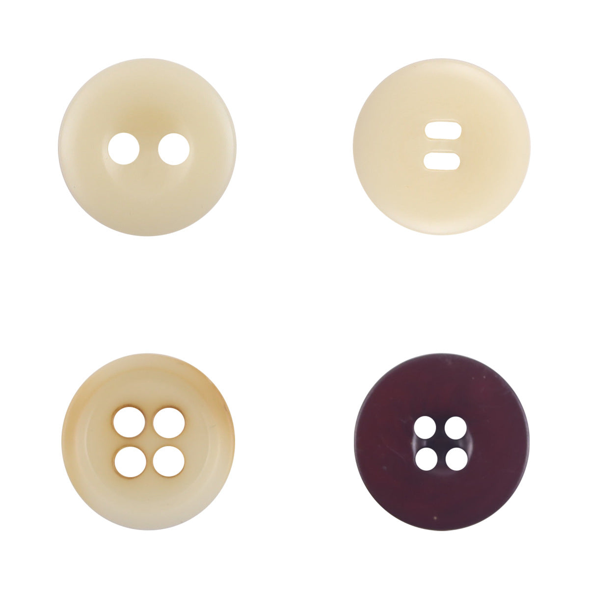 Beige round resin buttons (11.5mm) with two-hole and three-hole slots