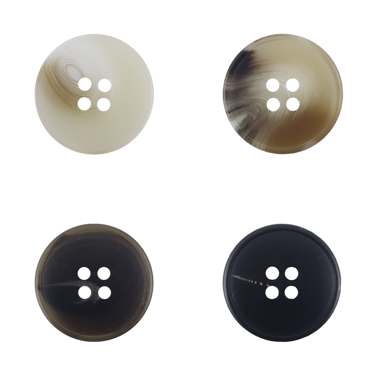 Resin buttons (20 pcs), beige to black, 4-hole fronts set of different colors