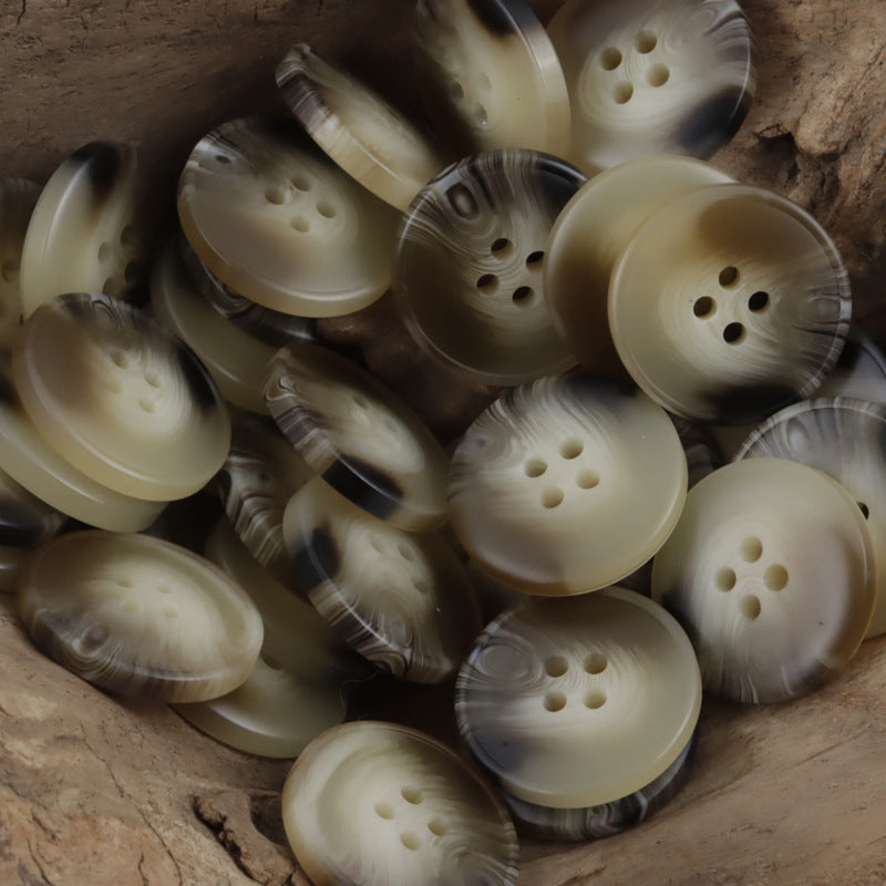 Light beige and coffee-tone resin buttons, rounded 4-hole fronts, mixed set