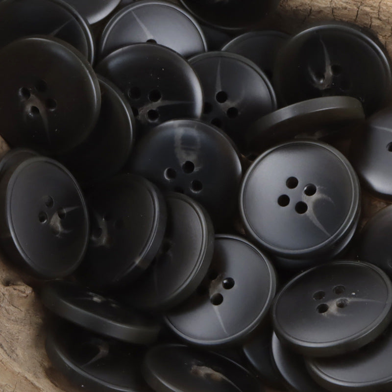 Charcoal to black resin buttons, smooth 4-hole fronts, multiple pieces