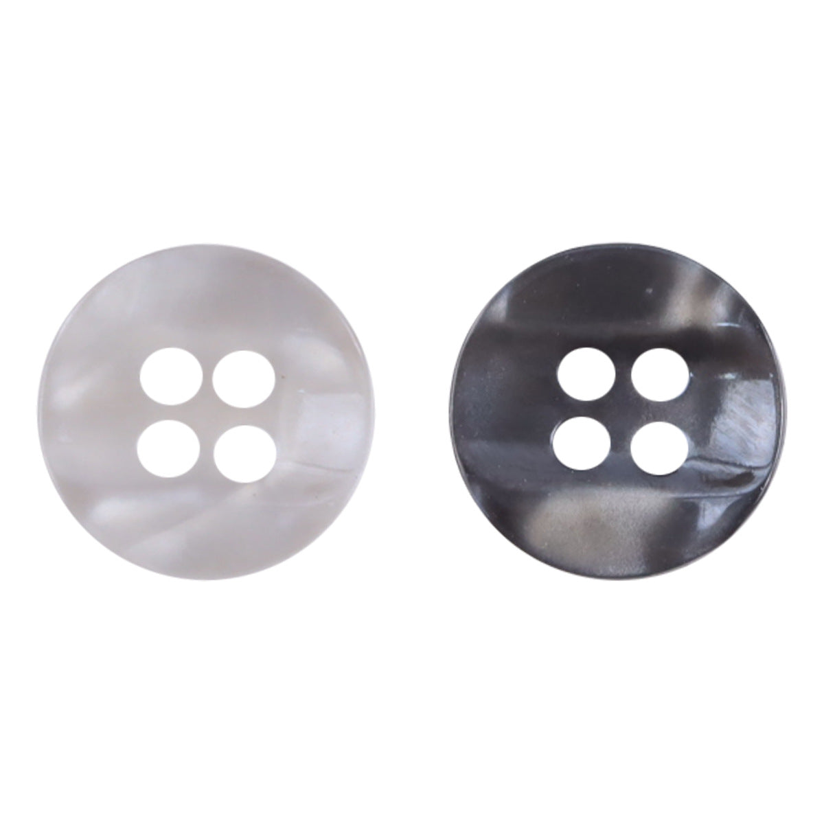 White glitter curved resin polo buttons, round 4-hole, glossy