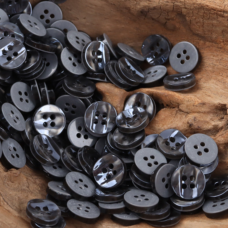 Black glitter curved resin buttons, round 4-hole, glossy, mixed set