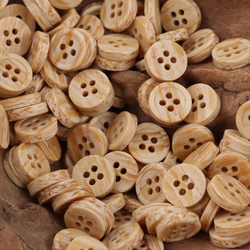 Wood-grain resin buttons, 4-hole, light tan mix (bulk set)