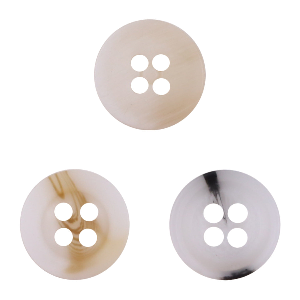 11.5mm round resin button, 4-hole, light marbled cream/white