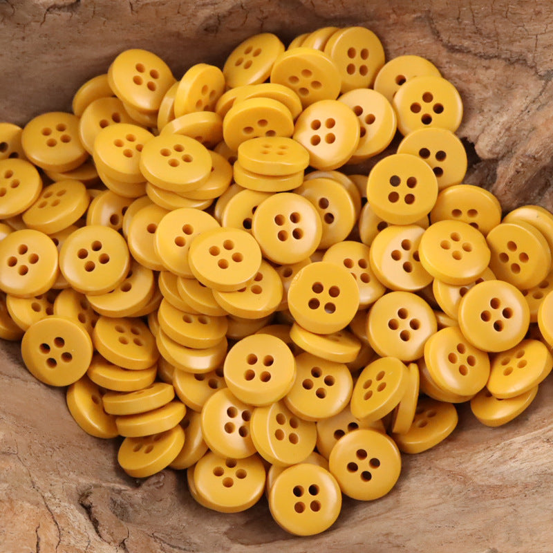 Resin buttons, semi-beveled, yellow, 4-hole—children’s dress sweater, 100 pack