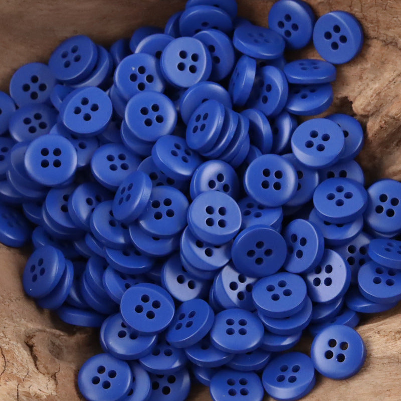 Resin buttons, semi-beveled, royal blue, 4-hole—children’s dress sweater, 100 pack