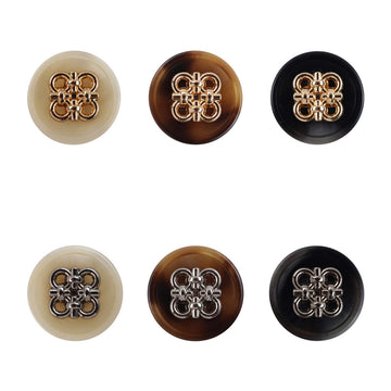 Beige resin coat button set with Chinese knot metal accents and metal shank, 3-pack view