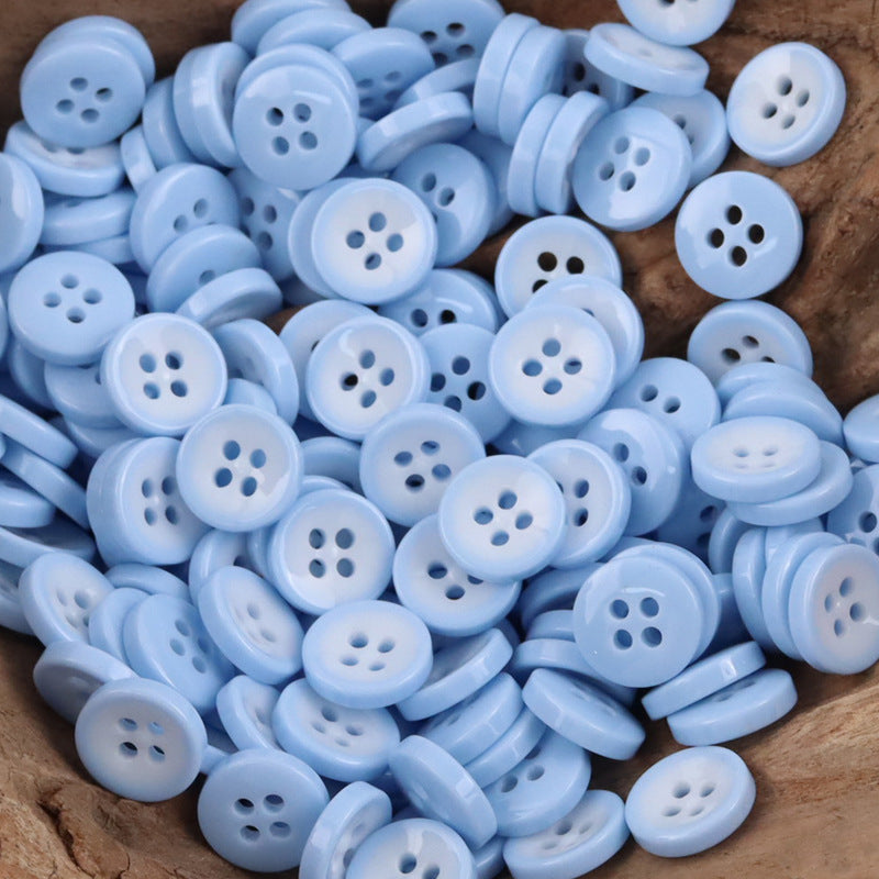 Light blue resin buttons, 4-hole, 11.5mm, bowl-shaped, mixed pile
