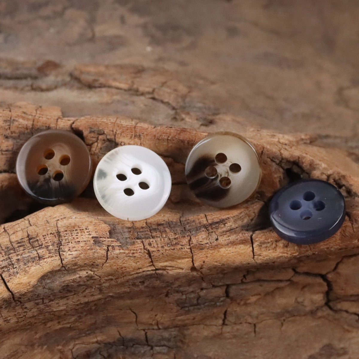 Four-hole resin shirt buttons in white, khaki, coffee, deep blue