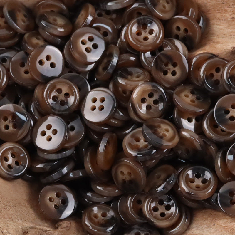 Coffee brown round resin shirt buttons with four holes
