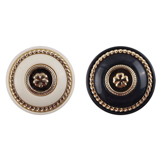 Retro Black-Gold Clover Round Resin Buttons with Metal Shanks 10pcs