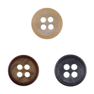 11.5mm vintage khaki resin buttons, four-hole round, mixed colors shown