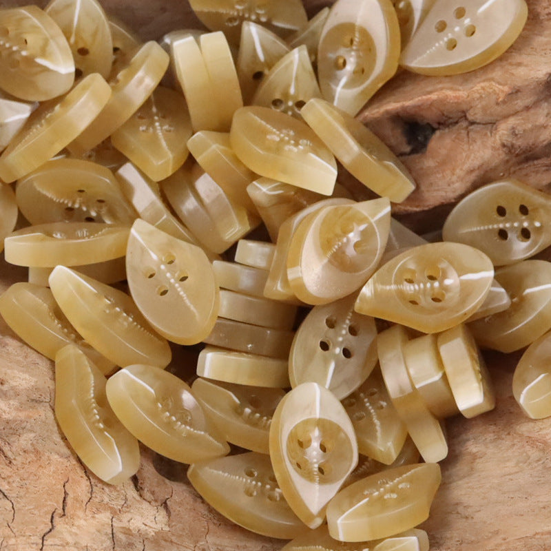 Khaki resin drop-shaped buttons, mixed angles, 4-hole set