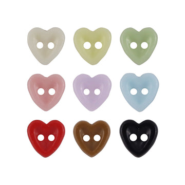 Set of ceramic heart buttons, assorted colors: beige, green, pink, purple, blue, red, brown, black.