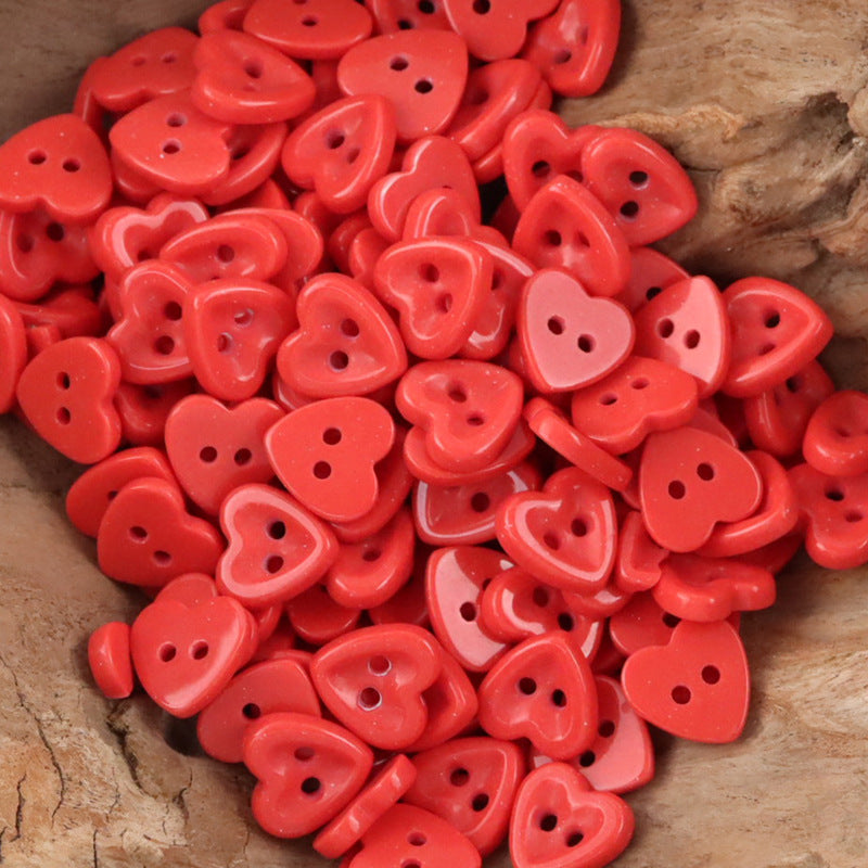 Red ceramic heart-shaped buttons, 2-hole design, craft pack of 45