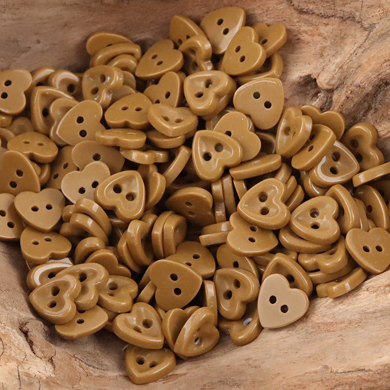 Tan ceramic heart-shaped buttons with 2 holes, craft buttons set of 45