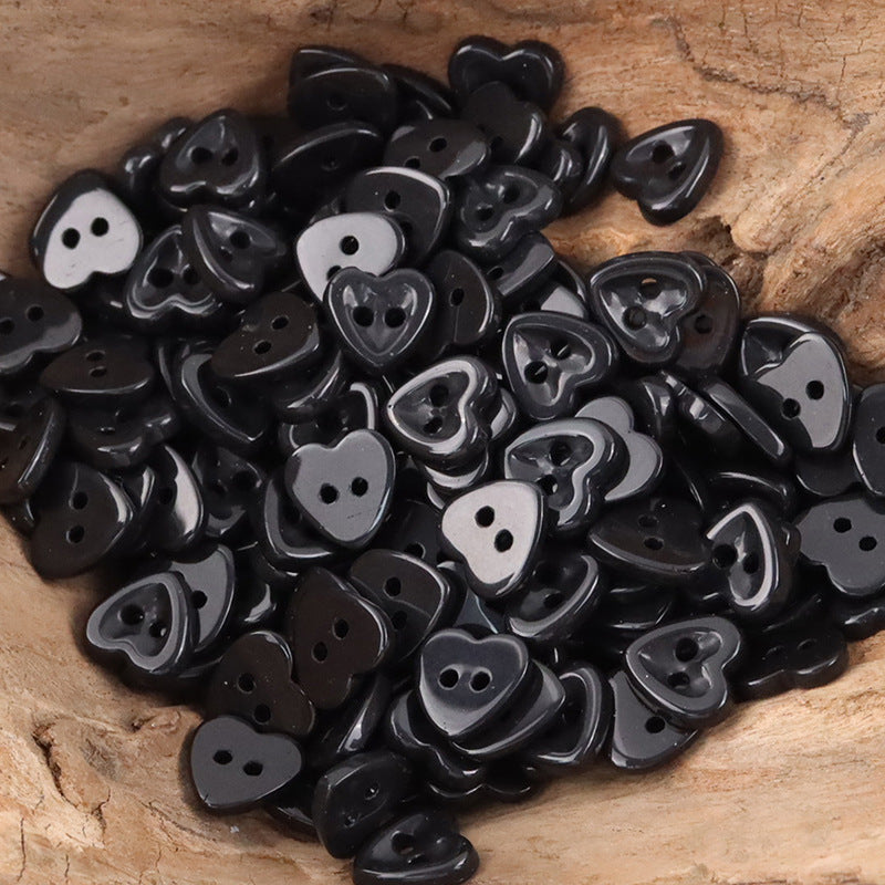 Black and white ceramic heart-shaped buttons, 2-hole design, set of 45