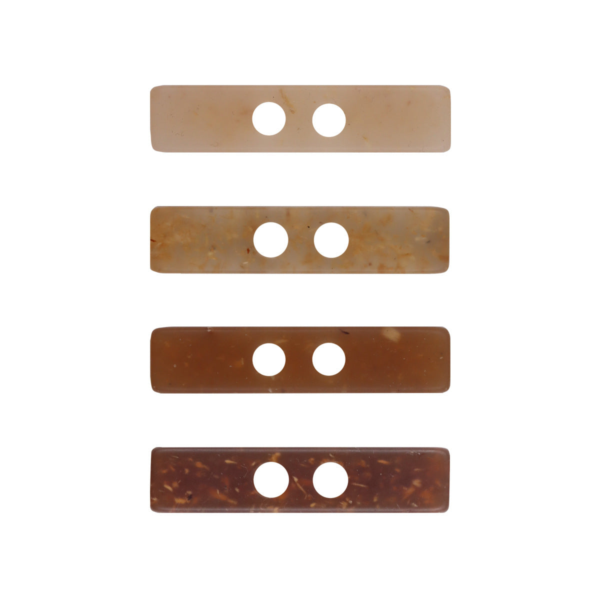 Two-hole long resin buttons, wood chip pattern, beige and brown tones (10 pcs)
