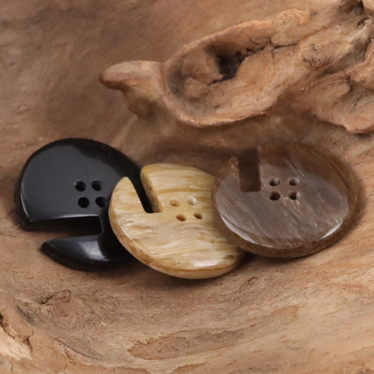 Wood Grain Resin Buttons with Notches for Home Decor Upholstery 20pcs