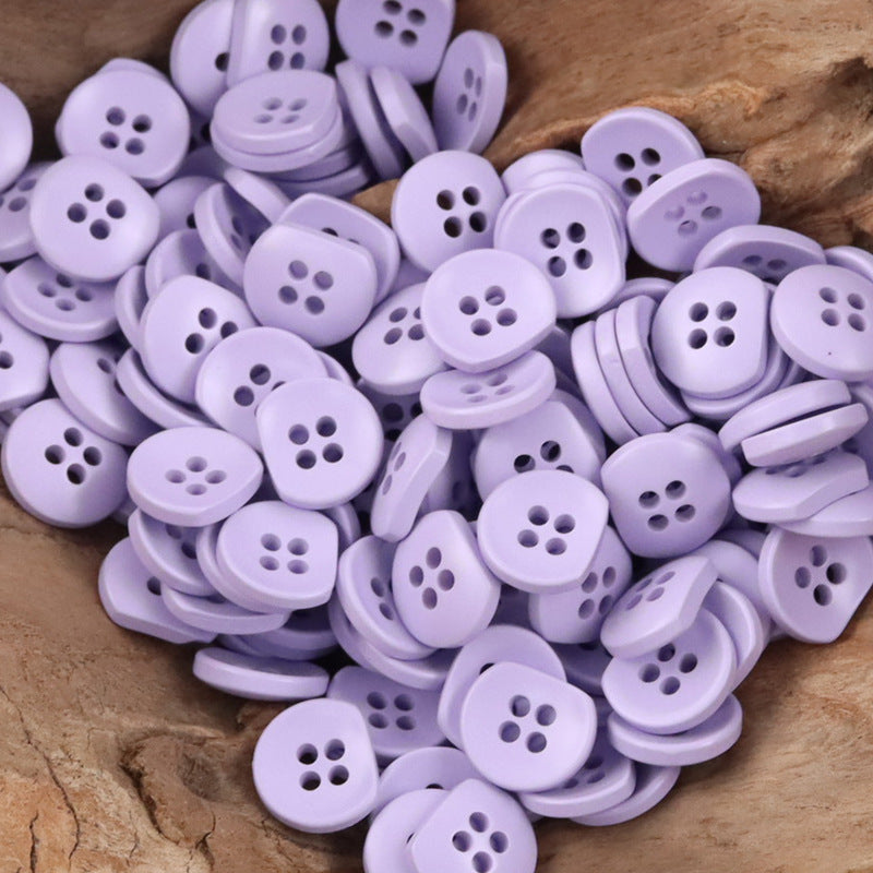 Lilac/purple resin buttons, round with four holes, assorted bulk pieces for DIY