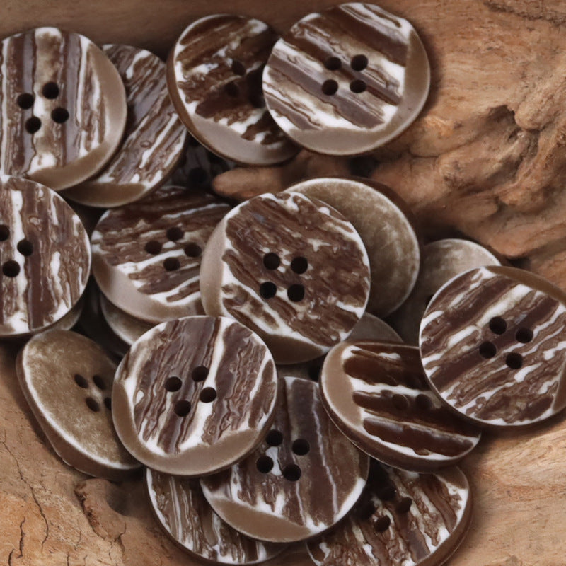 Coffee and brown resin buttons, 4-hole design, woodgrain marbled finish