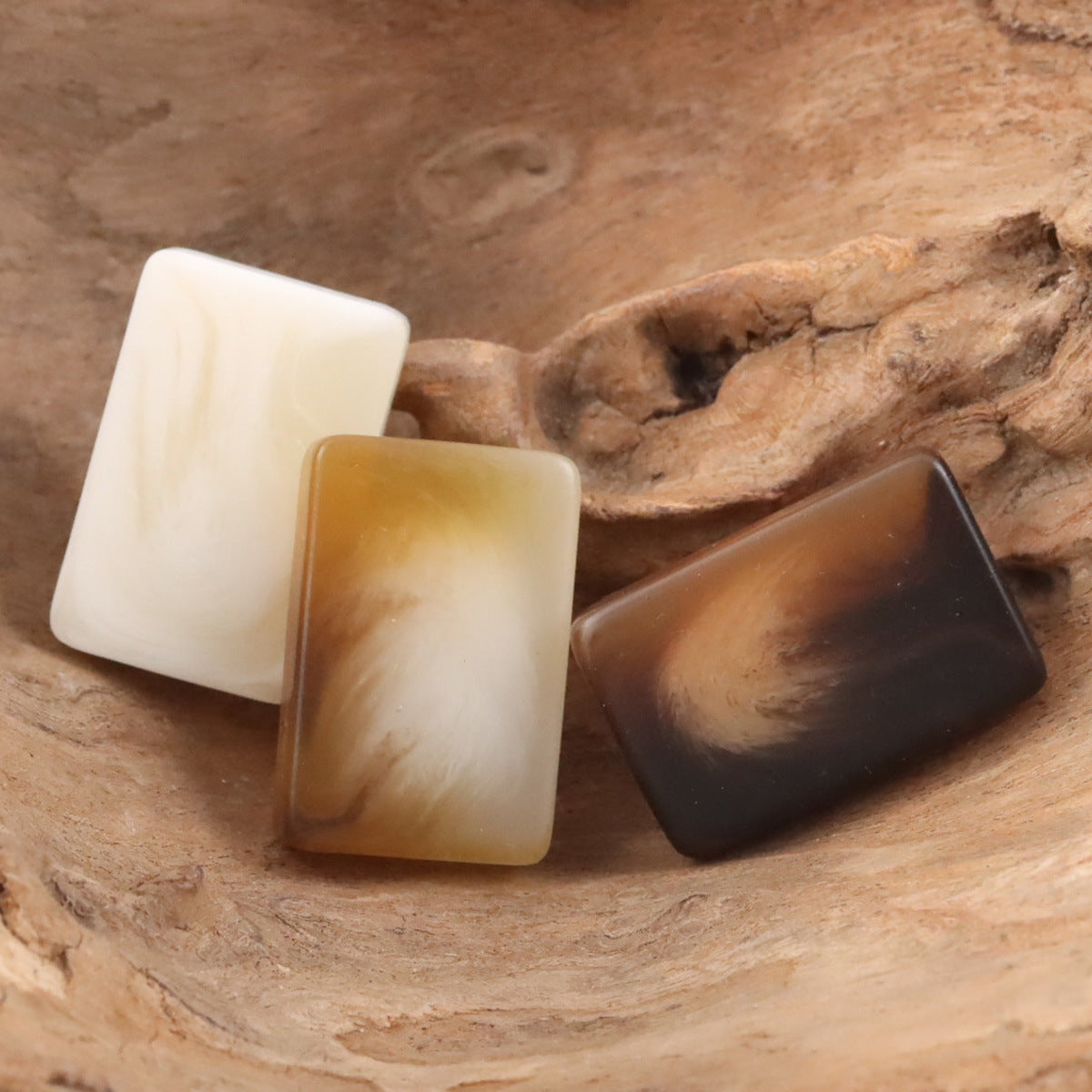 Rectangular resin buttons with shanks: off-white, light tan, medium brown & dark brown (4 pcs)