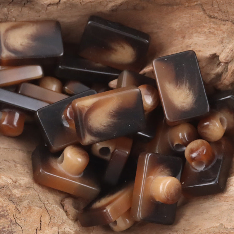 Rectangular resin buttons with shanks, dark mix: black, deep brown & amber (assorted)