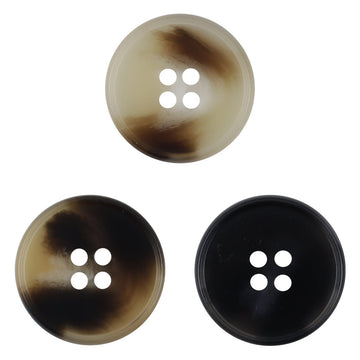 Set of round resin coat buttons, assorted khaki and dark brown, 4-hole style