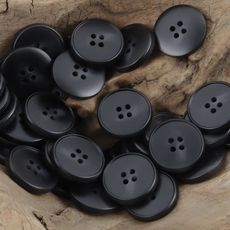 Round resin coat buttons in black, multiple 4-hole tops (set)
