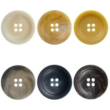4-hole urethane coat buttons: beige, khaki, yellow, light gray, deep blue, dark brown (6)