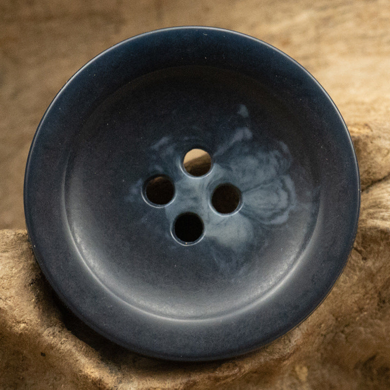 Wide-edged 4-hole urethane button, deep blue, round bowl shape