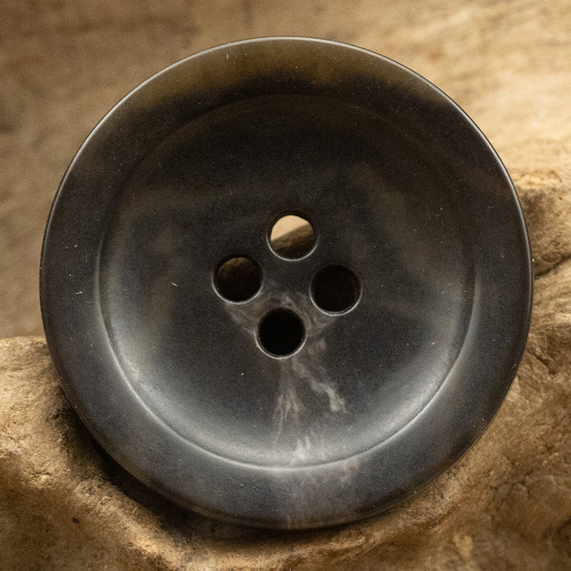Wide-edged urea coat button, 4 holes, dark brown bowl shape (10 pcs)