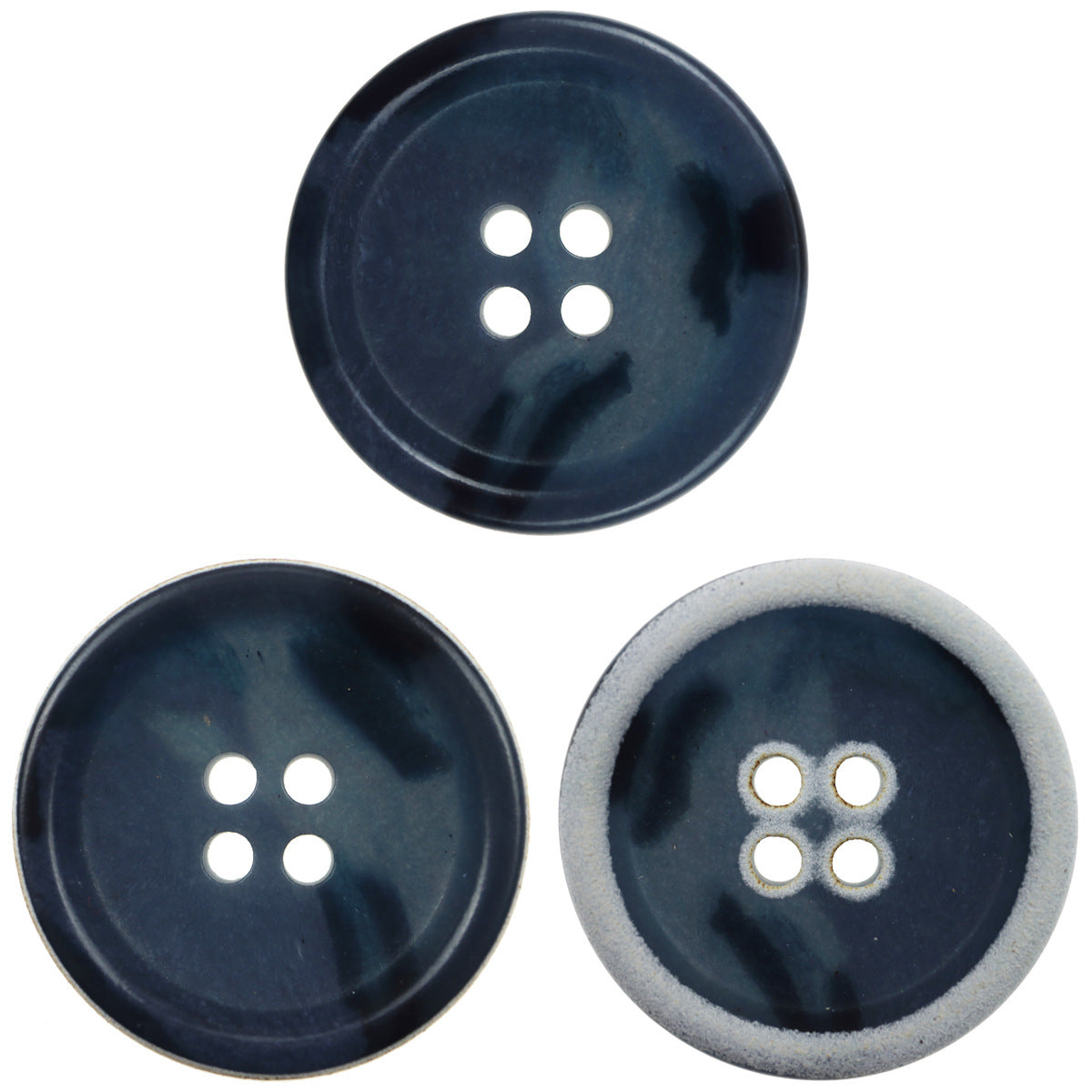 Retro dark blue urea button, four-hole design, glossy surface
