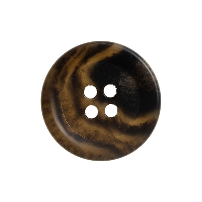 Dark brown leopard print urea button, 4-hole, front view