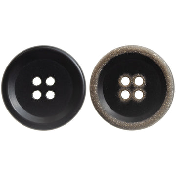 15–20mm vintage urea buttons, 4-hole—black vs burnt black (pair view)