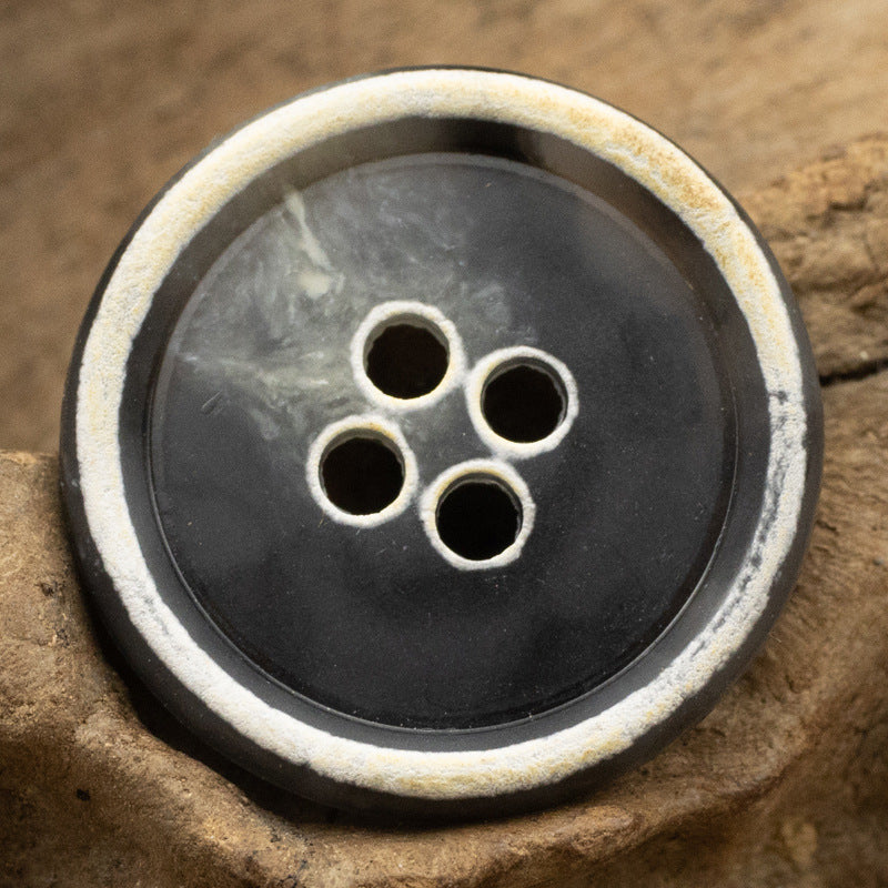 Round 4-hole imitation horn buttons, dark gray/black center with white rim