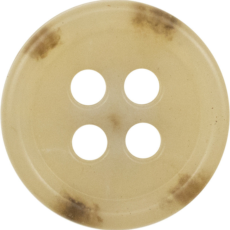 Beige-gelber Urea-Knopf, rund mit 4 Löchern und schmalem Rand
