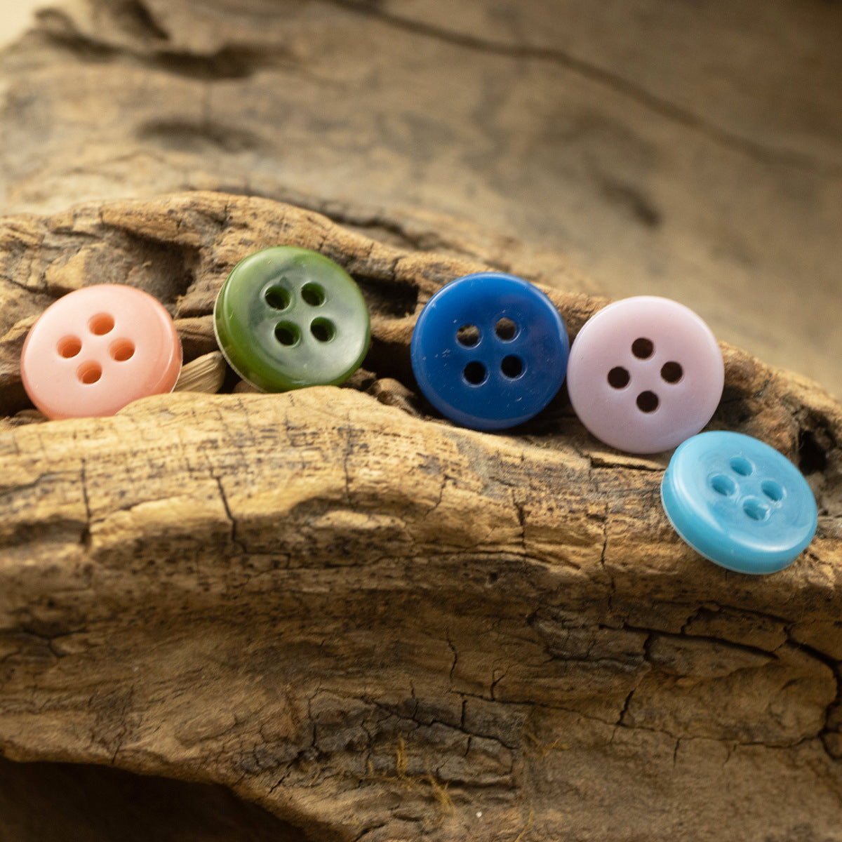 Pastel 4-hole round buttons in blush, lime, navy, light pink and light blue