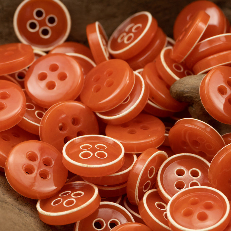 Urea-Resin-Knöpfe, orange, 4-Loch-Muster mit hellem Einfassungsrand, 150er-Pack