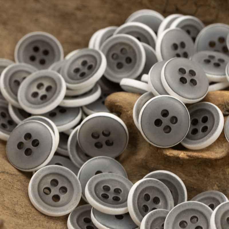 Matte frosted urea round buttons, light gray with 4-hole design (20 pcs)