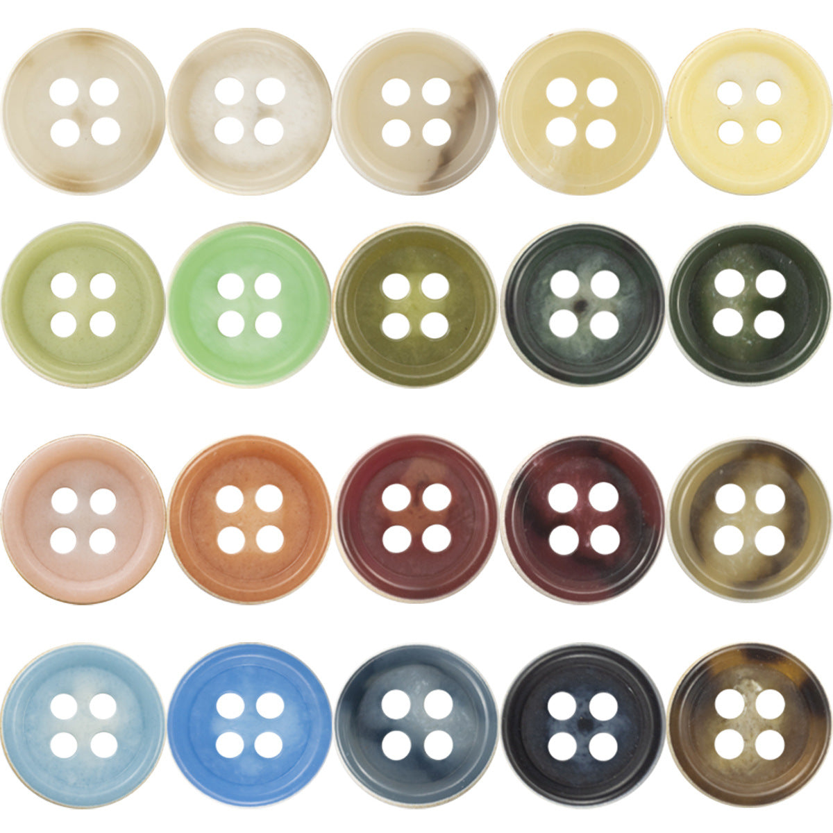 Buntes Set aus 20 Urea-Knöpfen (4-Loch), 11,5 mm, verschiedene Pastellfarben