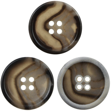 Vintage urea button set, dark gray-black, textured face with 4 holes, burnt edges