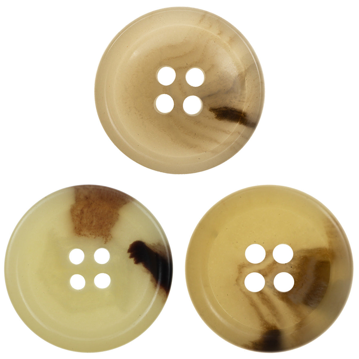 Khaki round four-hole urea buttons, 15/20mm, set of 18