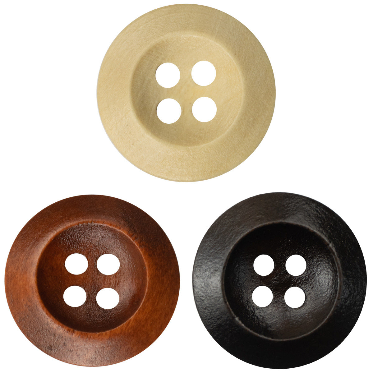 Round pear wood buttons, light beige, four holes each